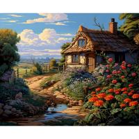 Pintura de RUOPOTY por número, pinturas modernas de pueblo, paisaje artesanal, pintura sobre números para decoración del hogar - details 0