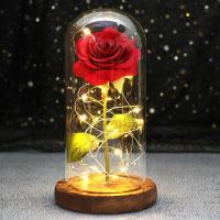 Rosa Bella y Bestia Rosa Eterna, Regalo Mujer Flores Artificiales con Luces LED, Flor Artificial de Lámina de Oro con Hojas - details 29