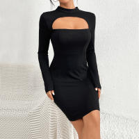 Vestidos huecos para minifaldas de manga larga de punto recortados para mujeres - details 5