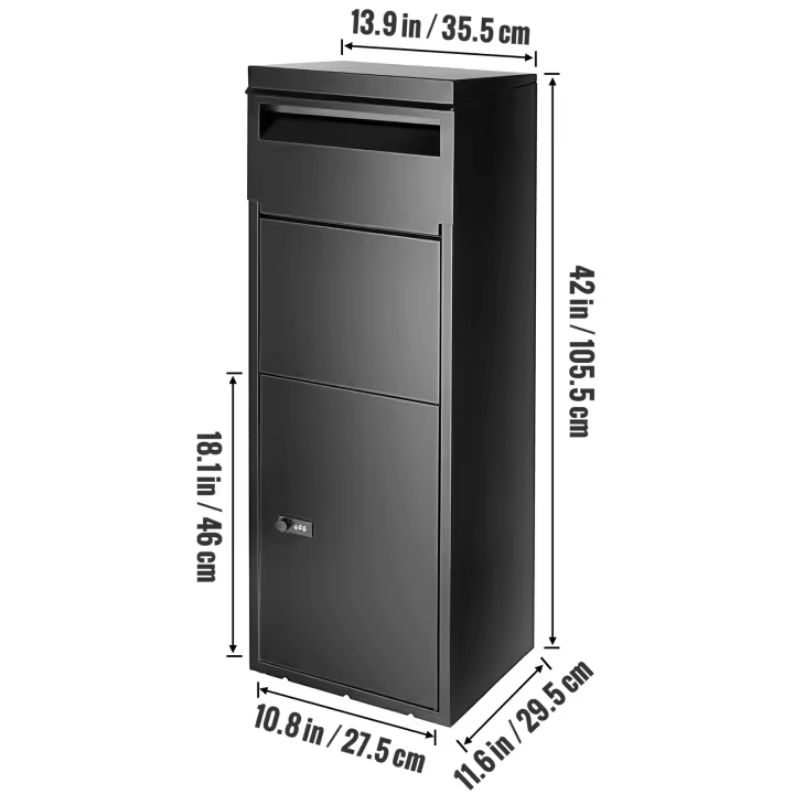 SucceBuy Caja de entrega de paquetes de 15,4 x 10,6 x 20,5 pulgadas para exterior, buzón de montaje en pared con cerradura codificada, antirrobo, resistente al agua IPX3, acero galvanizado grande con cerradura para acera, porche - 1