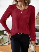 Suéter de Manga Larga para Mujer Jersey Informal a Rayas Verticales, Holgado, Color Sólido, Cuello Redondo, Moda de Otoño 2025 - details 11