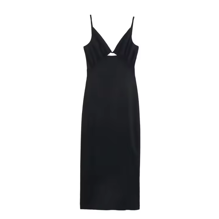 Vestido Largo Sexy Negro con Decoración Hueca para Mujer con Temperamento, Verano 2025 - 1