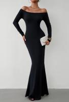 Elegante Vestido Largo de Hombro al Máximo para Mujer Color Sólido, Hombros Descubiertos, Moda de Noche Primavera Otoño - details 2