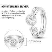 Anillo brillante de Plata de Ley 925 para mujer, sortija de Doble Estrella, Luna, corazón, ajuste de clavija, boda, citas, fiesta, regalo de joyería para mujer y Niña - details 0