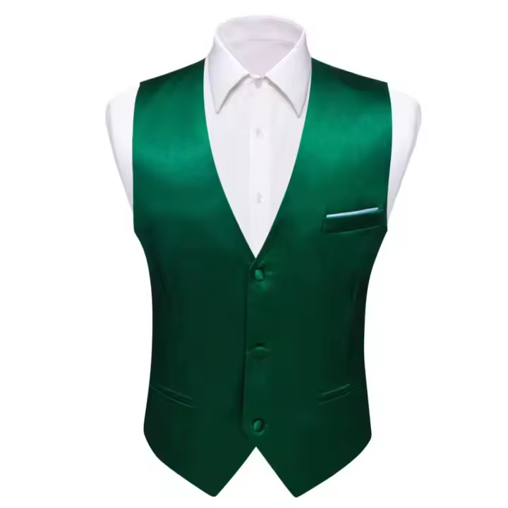 Chaleco de satén de seda sólida para hombre, chaqueta Formal sin mangas, color rojo liso, Tops informales para bodas y negocios, de diseñador, - 1