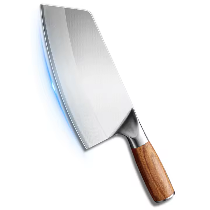 MDHAND Cuchillo de carnicero ，8 pulgadas, Cuchillo de una sola pieza totalmente metálico, Cuchillo de cocina de acero inoxidable, Cuchillo chino con mango de madera - 1