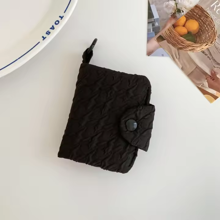 Monedero de lona de Color caramelo, monedero con cremallera de tela de burbujas, Mini billetera para efectivo, monedero de estilo coreano, billeteras tipo sobre de tela para exteriores - 1