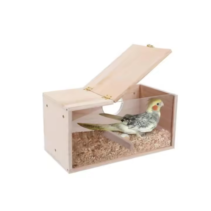 Caja de cría de loros de madera con ventana transparente, resistente a las mordeduras, acrílico/madera, nido de Casa de pájaros, nido de cría de loros, nido de eclosión - 1