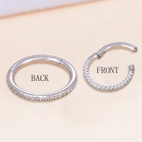 G23 titanium cz pave una cara y 1 lado anillo segmento abisagrado de Arete de oro para nariz cartílago de la oreja tragus helix piercing - details 4
