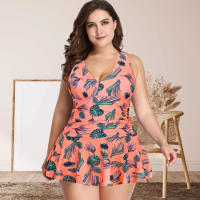 Traje de baño de talla grande para mujer, traje de baño de cuerpo dividido con falda estampada adelgazante y conservadora, traje de baño de ángulo plano - details 20