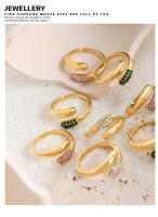 Conjunto de anillos de circón brillante geométrico elegante, joyería portátil de acero inoxidable 316L con hoja de arce - details 7