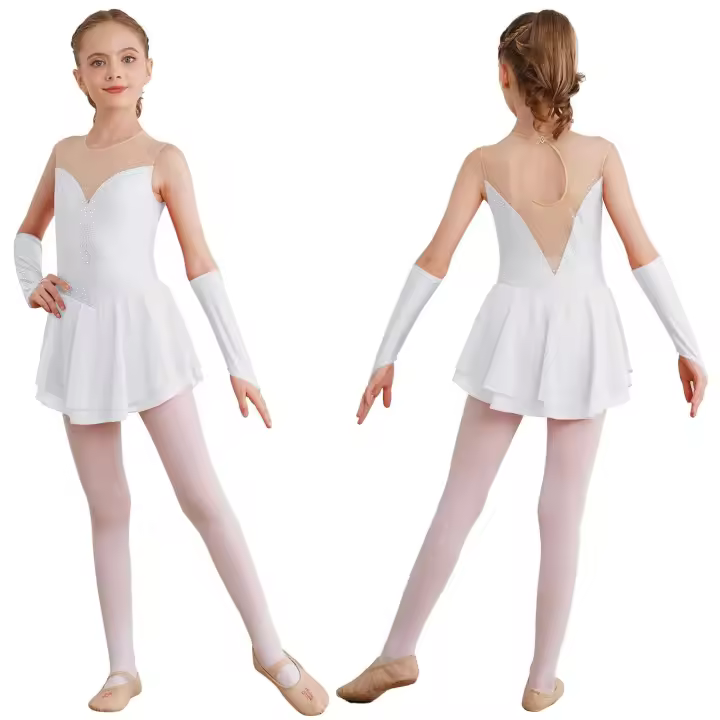 Niños artístico patinaje artístico danza con guantes brillantes Rhies m gimnasia leotardo vestido de tutú de ballet lírico - 1
