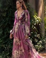 "Vestido Largo de Mujer Verano 2025 |   Escote V con Manga Larga |   Estampado floral |   Falda Amplia |   Estilo Boho Chic |   Envío Rápido Miravia" - details 4