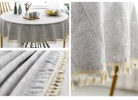 Mantel redondo de lino y algodón a cuadros, cubierta de mesa para comedor interior, cocina, decoración al aire libre, boda, Hotel, banquete - details 2