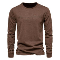 Nueva camiseta de manga larga de color sólido para hombre, talla europea, deportes casuales, cuello redondo, camisa de manga larga con estampado de letras de algodón puro - details 5