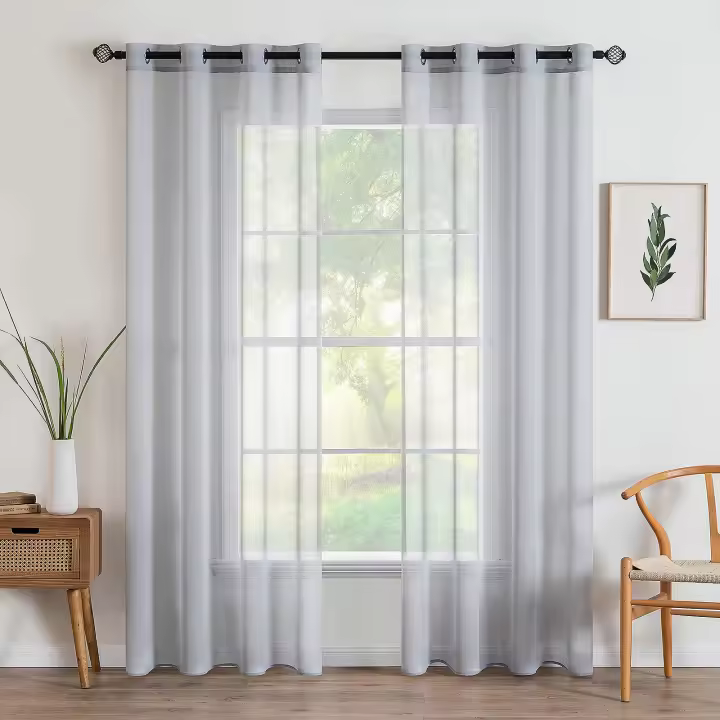 Cortinas modernas para sala de estar, cortina de gafas de poliéster translúcida blanca de 2 piezas, para terraza, sala de estar y dormitorio - 1