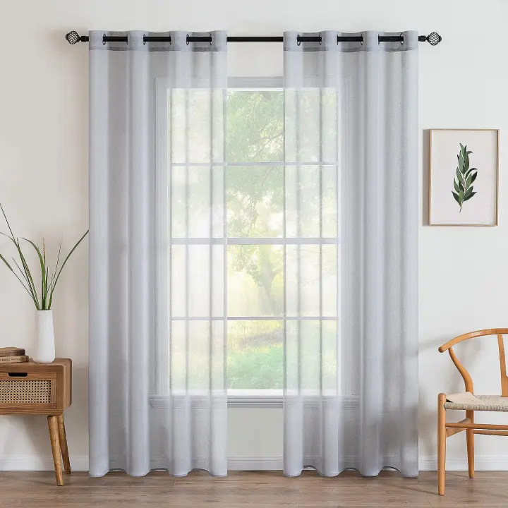 Cortinas modernas para sala de estar, cortina de gafas de poliéster translúcida blanca de 2 piezas, para terraza, sala de estar y dormitorio - 1