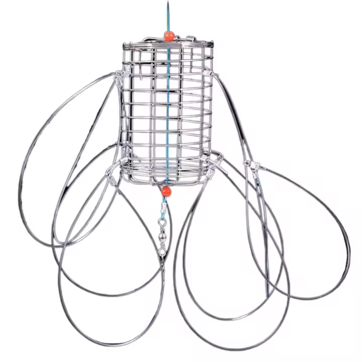 Herramienta de captura de 8 anillos, trampa de acero inoxidable duradera para cangrejo, jaula de nailon para peces, alimentador para cangrejo, langosta, camarón, cangrejo - 1
