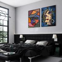 Póster abstracto de cara humana, bloque de Color geométrico, costura Retro, pintura en lienzo extraño, decoración artística de pared, adecuado para sala de estar - details 5