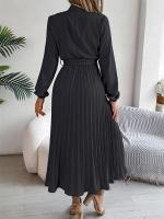 Vestido plisado elegante con cuello levantado y manga larga y cintura cerrada para mujer, vestido largo de Otoño Invierno - details 2