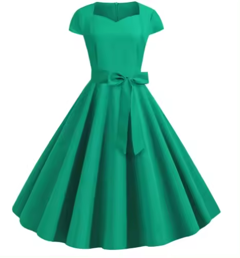 Vestido de fiesta de cóctel Hepburn para mujer, vestidos Swing Rockabilly Vintage, liso, Verano - 1