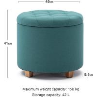 almacenamiento de lino acolchada redonda de 45 cm, taburete puf con almacenamiento (beige) - details 28