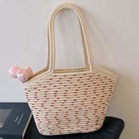 Bolso de mano tejido dulce a la moda, colgante con borlas, bolso de paja transpirable, bolso de playa de verano Beige de poliéster para mujer - details 13