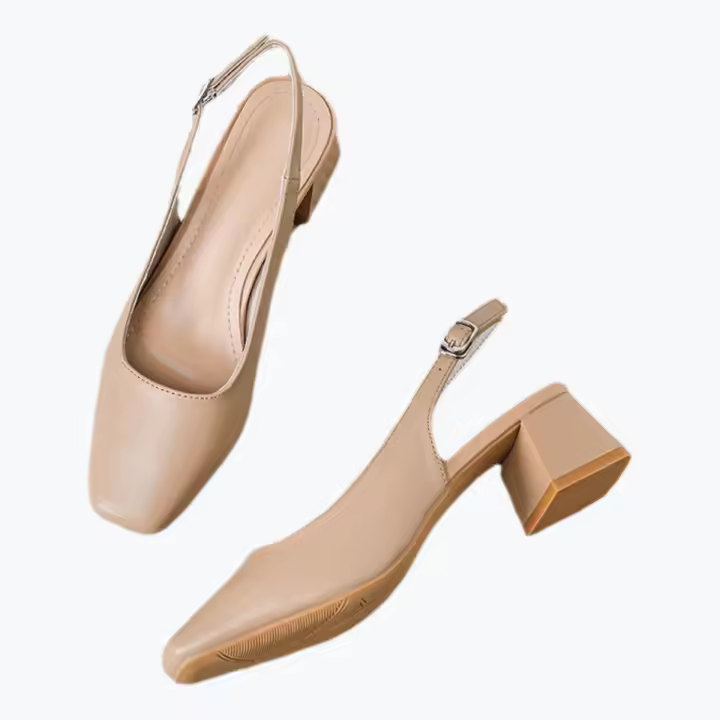 Bolsas de Cuero Suaves de Gran Tamaño Sandalias de Cabeza Cuadrada con Tacones Gruesos para el Trabajo en Verano 2024 - 1
