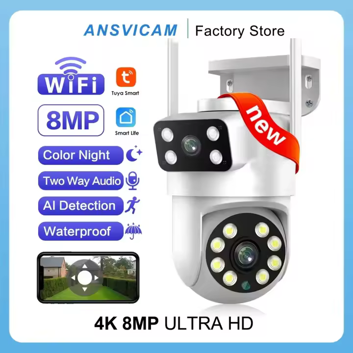 ANSVICAM Cámara de Seguridad Inalámbrica 4K 8MP Lente Doble Visión Nocturna Seguimiento Automático - 1