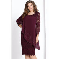 Vestido de noche de encaje de talla grande para mujer, color sólido, patchwork, elegante, manga 3/4, ajustado - details 10