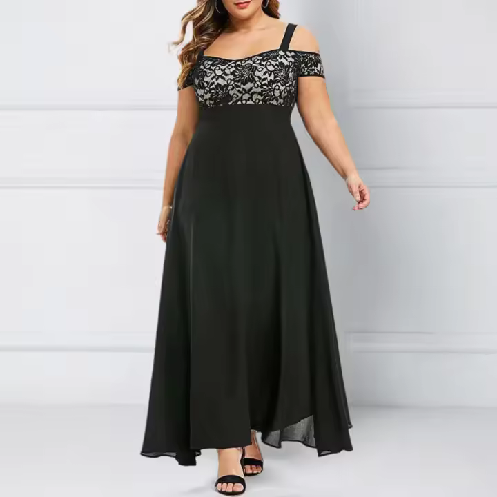 Vestido largo de talla grande de manga corta para mujer, vestido largo de noche para fiesta, hombros descubiertos, vestidos formales para ocasiones de talla grande 5XL 6XL - 1