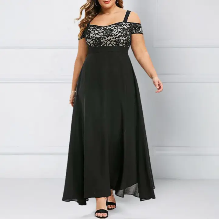 Vestido Largo para Mujer de Talla Grande Manga Corta, Espalda Descubierta, Elegante para Fiestas Nocturnas - 1