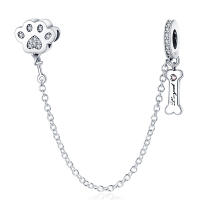 Plata de Ley 925, 1 pieza, patrón de pie de perro y cadena de seguridad de hueso, apto para pulsera con dijes originales de 3mm, colgante de plata para mujer, joyería - details 0