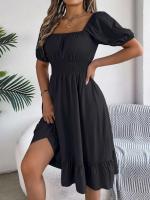 Elegante Vestido de Verano 2024 para Mujeres Cuello Cuadrado Corto Mangas Cortas con Volante - details 36