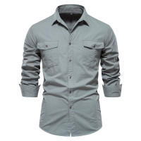 Camisa de algodón para hombre, camisa informal de moda, color sólido, manga larga, Primavera - details 0