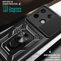 Funda de teléfono para Xiaomi Poco X6 5G, soporte de anillo de armadura, cubierta de lente deslizante trasera, protección a prueba de golpes, carcasa dura - details 0