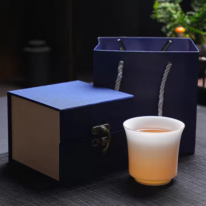 Juego de Kung Fu de Jade gordo de oveja, semilla de hielo, maestro de cerámica, porcelana blanca pequeña, taza de té de cuerpo fino, textura transparente - 1