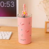 Termo doble duradero de 480 ml a prueba de fugas con tapa, tazas de café con pajita, botella de agua de acero inoxidable para viaje - details 11