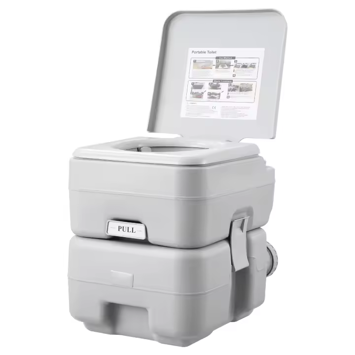 SucceBuy Inodoro portátil para acampar, tanque de residuos de 5,3 galones y tanque de descarga de 3,2 galones, inodoro de descarga presurizado con botón, inodoro de viaje a prueba de fugas con bolsa de transporte para automóvil - 1