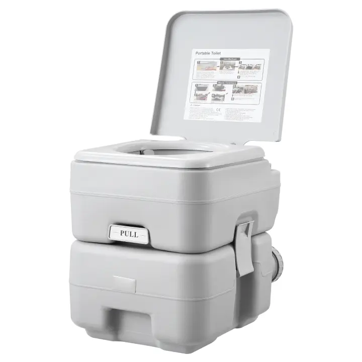 SucceBuy Inodoro portátil para acampar, tanque de residuos de 5,3 galones y tanque de descarga de 3,2 galones, inodoro de descarga presurizado con botón, inodoro de viaje a prueba de fugas con bolsa de transporte para automóvil - 1
