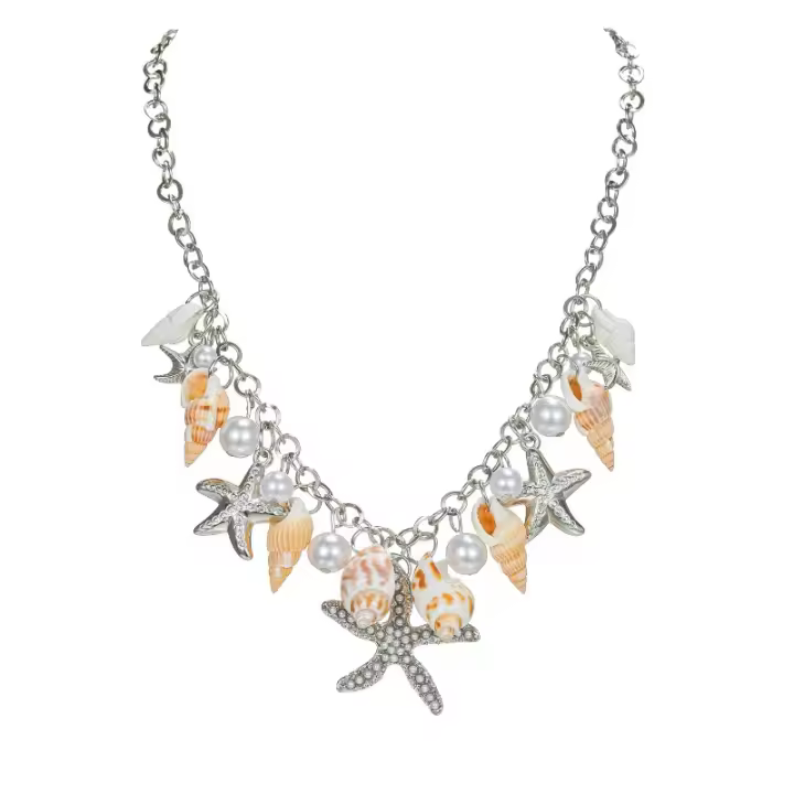 Collar Mujer Bohemio Étnico con Colgante de Estrella de Mar y Perlas Naturales de Caracola - Joyería y Bisutería para Mujer, Aleación Dorada Ajustable de Alta Calidad - 1