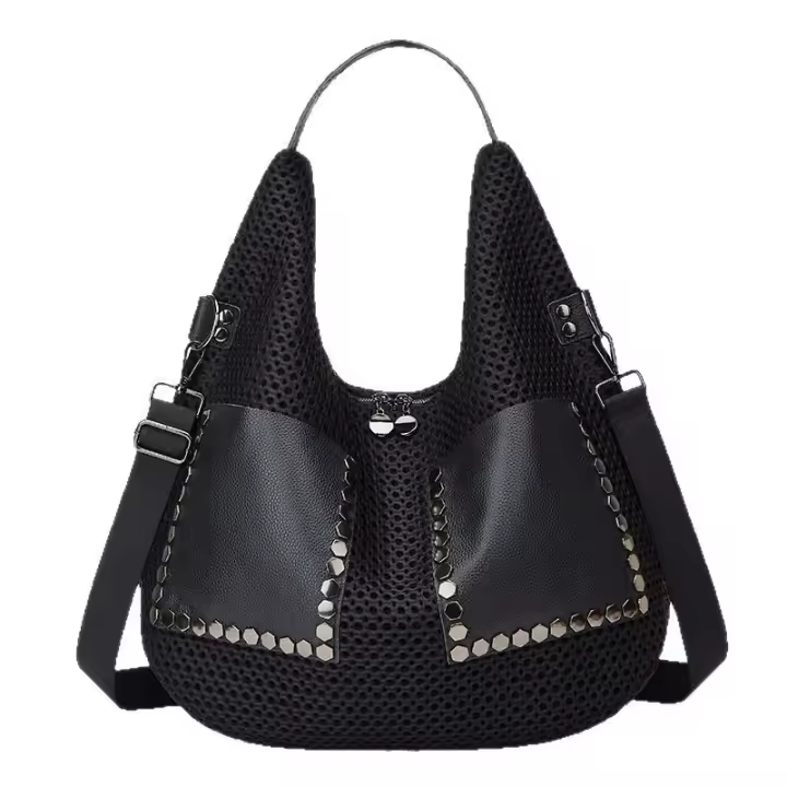 Bolso de malla vintage bolso de hombro de gran capacidad estilo punk remaches - 1