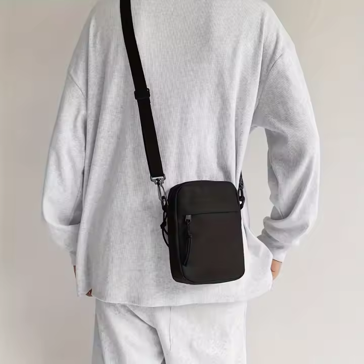 Bolso bandolera de nailon para hombre: bolso de hombro deportivo y minimalista, correa ajustable, no lavable, ideal para uso diario y regalo del día del padre, estilo informal de negocios - Negro - 1