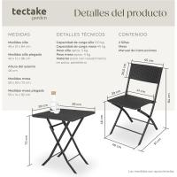 Conjunto Jardín Exterior de Ratán y Acero para 2 Personas, Muebles Jardín Exterior Resistentes a Intemperie, 2 Sillas y 1 Mesa, con Topes de Plástico, Plegable, Ligero y Compacto - Gris - details 15