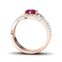 Anillo de flor de Color oro rosa deslumbrante para mujer, conjunto de anillos de boda con incrustaciones de Metal delicado, piedras de circón rojo, joyería de compromiso - details 4