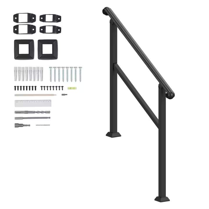 SucceBuy Pasamanos negros para escalones exteriores: barandilla de seguridad duradera de 2 a 3 escalones con kit de instalación - 1