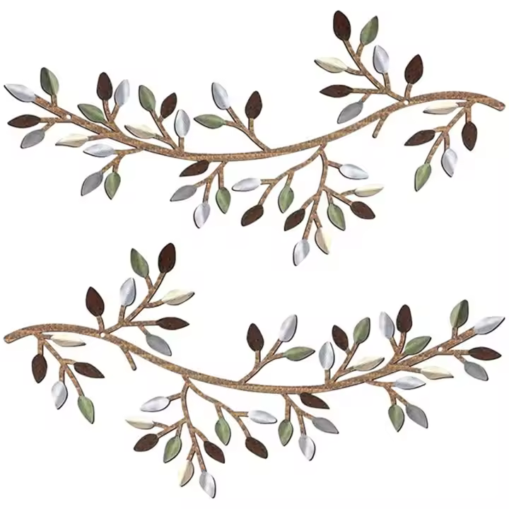 Verde - Decoración Hoja de Árbol de Metal Vid 2 Piezas Rama de Olivo - 1