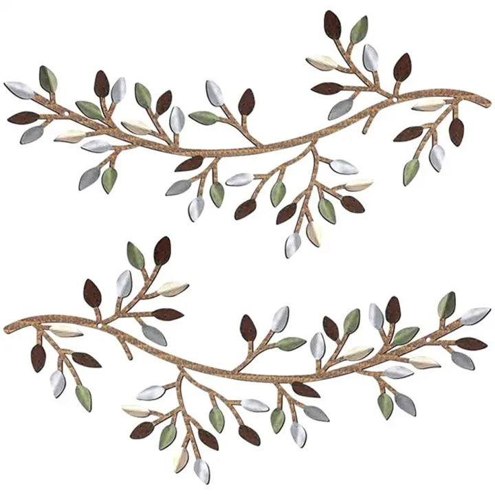 Verde - Decoración Hoja de Árbol de Metal Vid 2 Piezas Rama de Olivo - 1