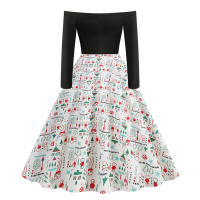 2025 Otoño/Invierno nuevo vestido de estilo años 50 de manga larga con un hombro estampado navideño - details 5