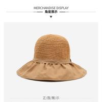 Sombrero para el sol versión coreana femenina alfabeto sombrero de cubo sombrero de paja tejido hueco grandes alerones espalda dividida tenedor sombrero para el sol playa protección solar - details 7